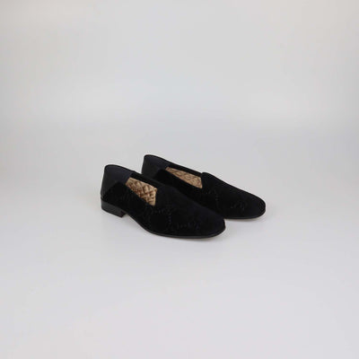 Gucci Black GG Velvet and Leather Bee Print Loafers