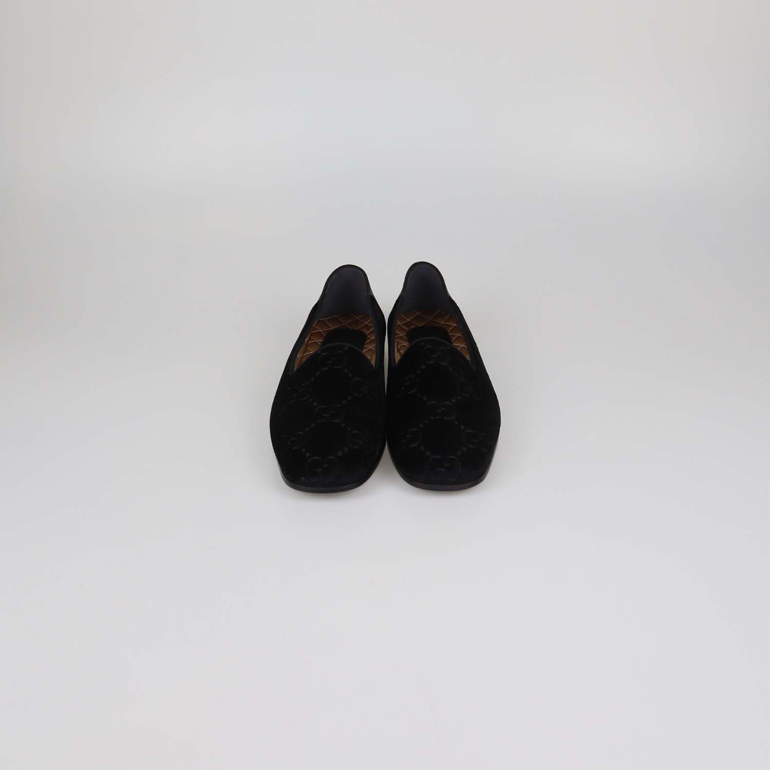 Gucci Black GG Velvet and Leather Bee Print Loafers
