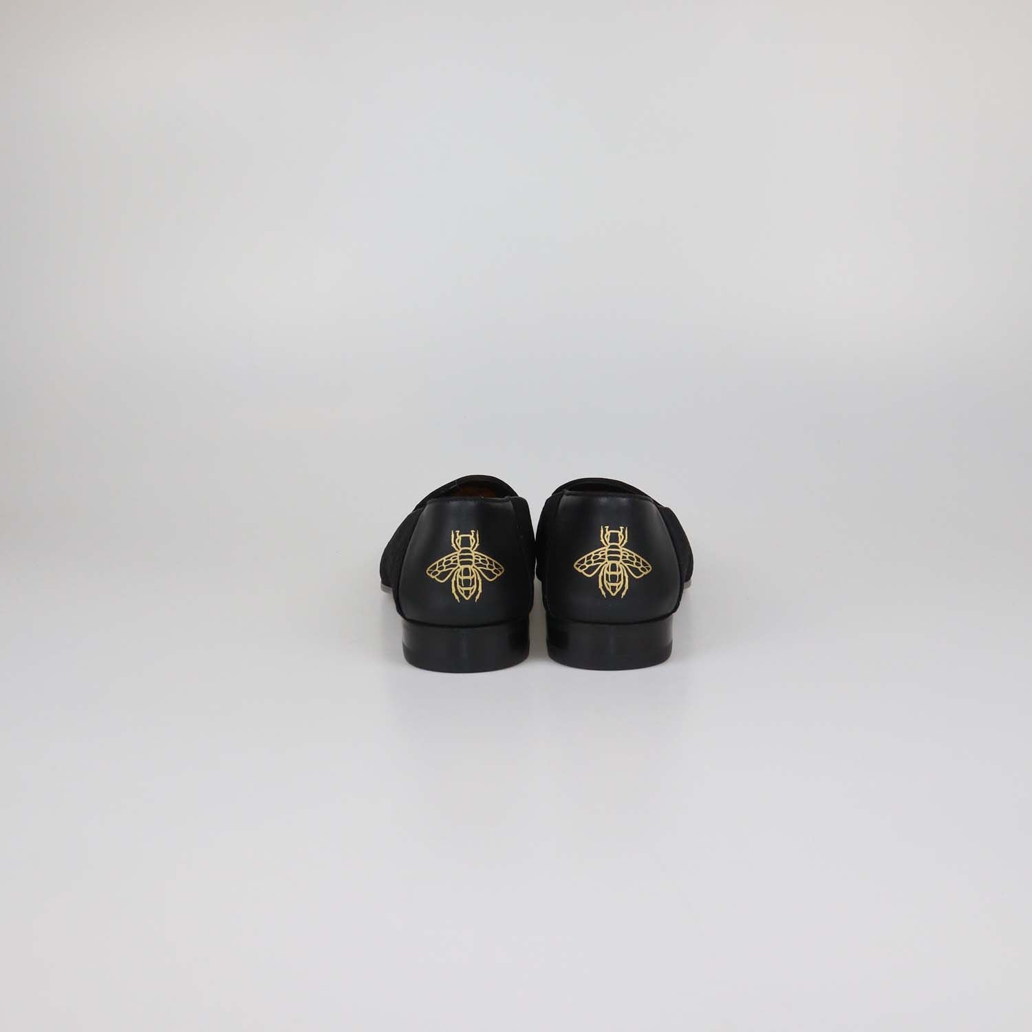 Gucci Black GG Velvet and Leather Bee Print Loafers