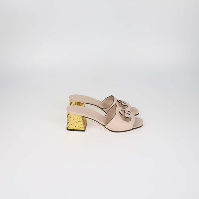 Gucci Light Pink Leather Cut Out Interlocking G Slide Sandals