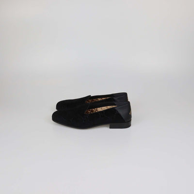 Gucci Black GG Velvet and Leather Bee Print Loafers