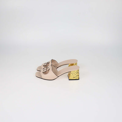 Gucci Light Pink Leather Cut Out Interlocking G Slide Sandals
