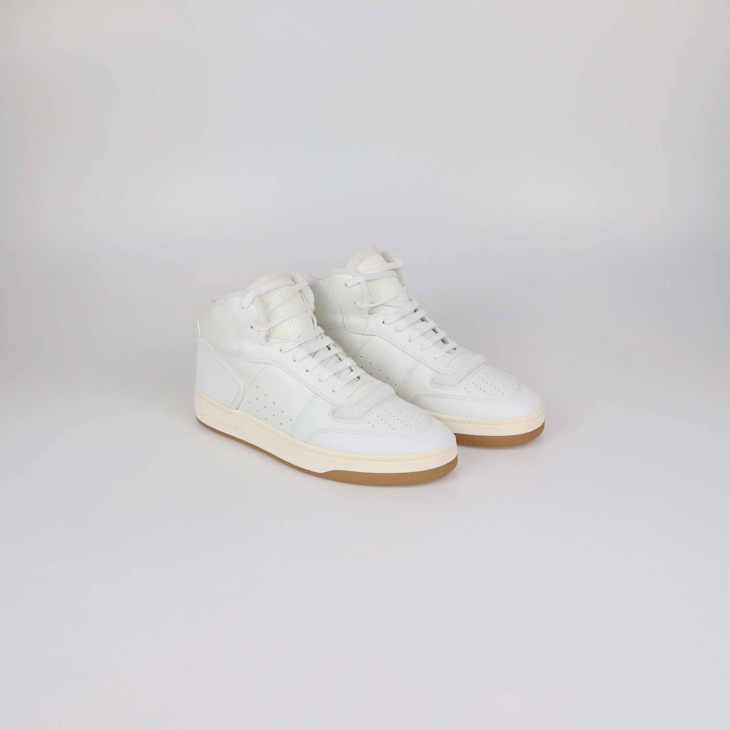Saint Laurent White Leather and Fabric SL 80 High Top Sneakers