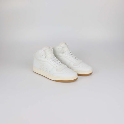 Saint Laurent White Leather and Fabric SL 80 High Top Sneakers