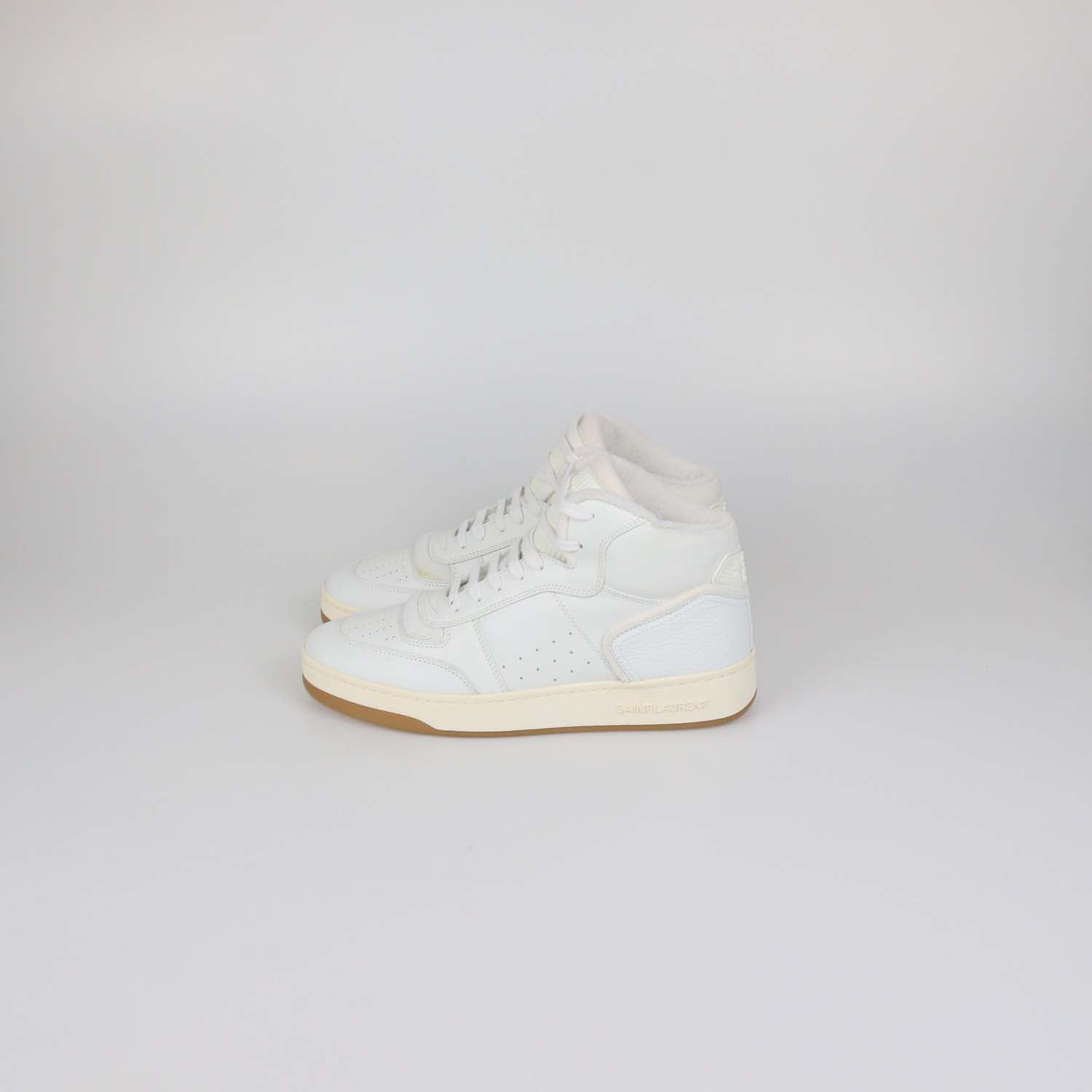 Saint Laurent White Leather and Fabric SL 80 High Top Sneakers