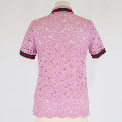 Gucci Black Cotton Lace Floral Embroidered Polo T-Shirt