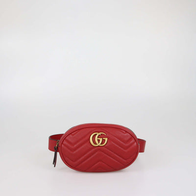 Gucci Red Matelasse Leather Mini GG Marmont Belt Bag