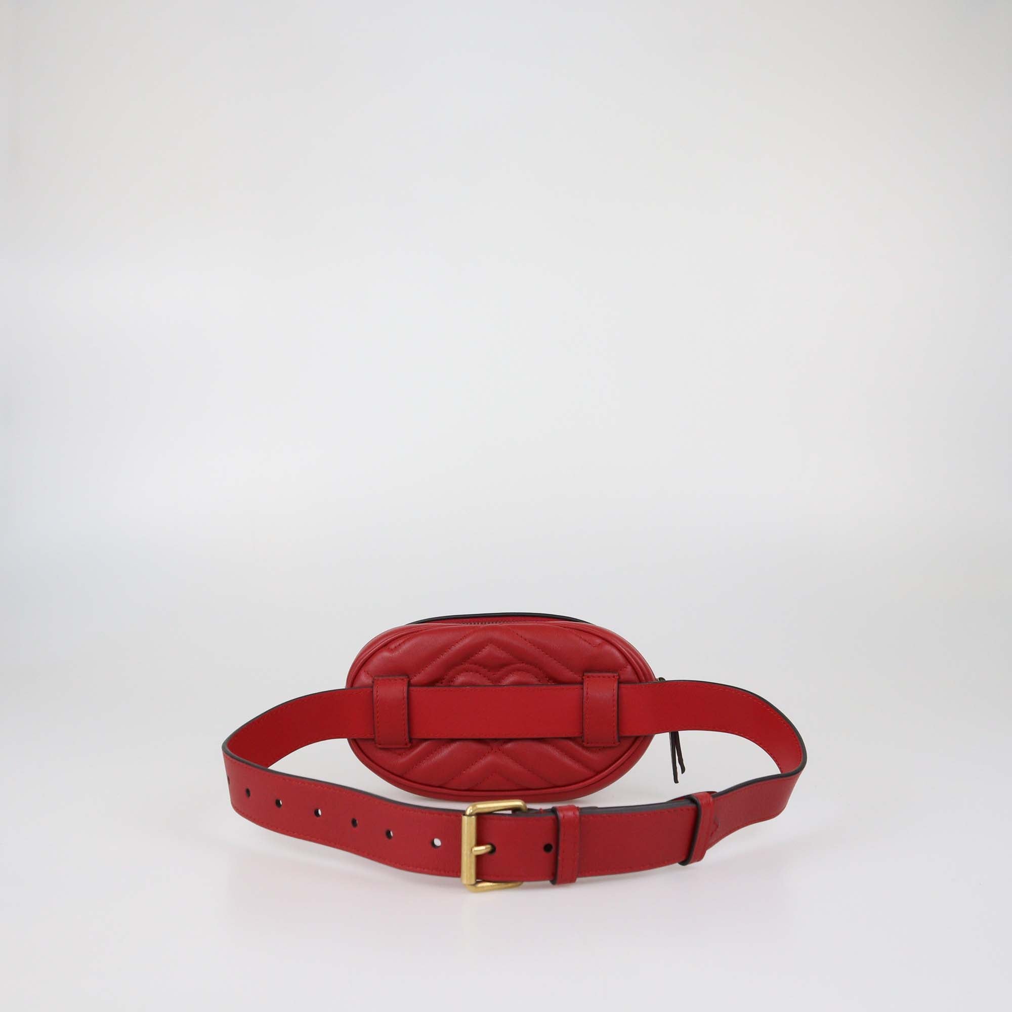 Gucci Red Matelasse Leather Mini GG Marmont Belt Bag