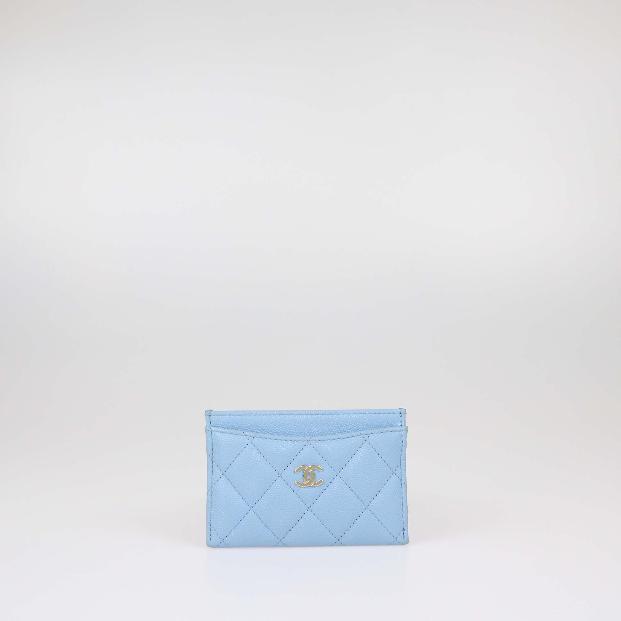 Chanel Sky Blue Quilted Caviar Leather CC Card Holder
