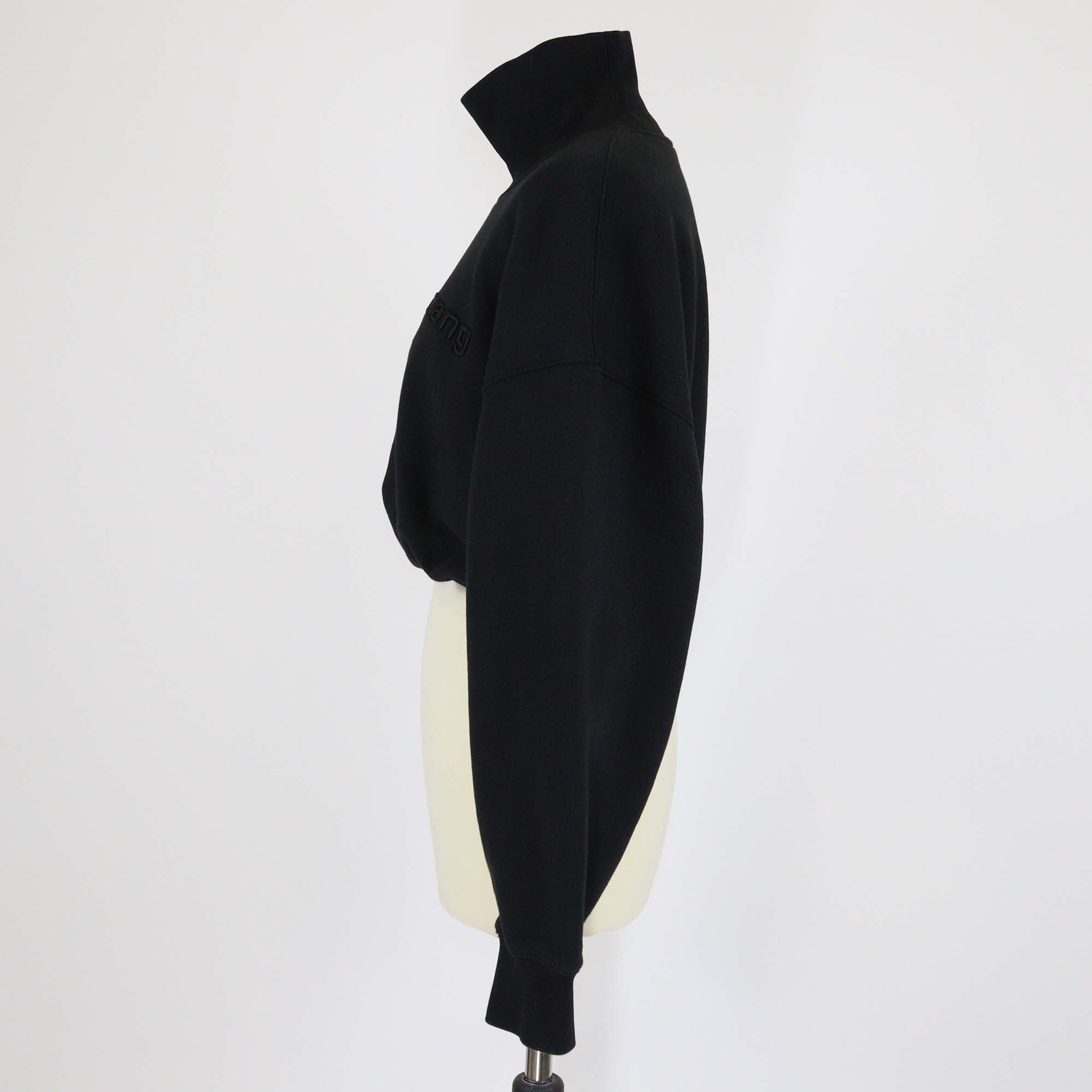 Alexander Wang Black Cotton Cropped Logo Embroidered Turtleneck Sweater