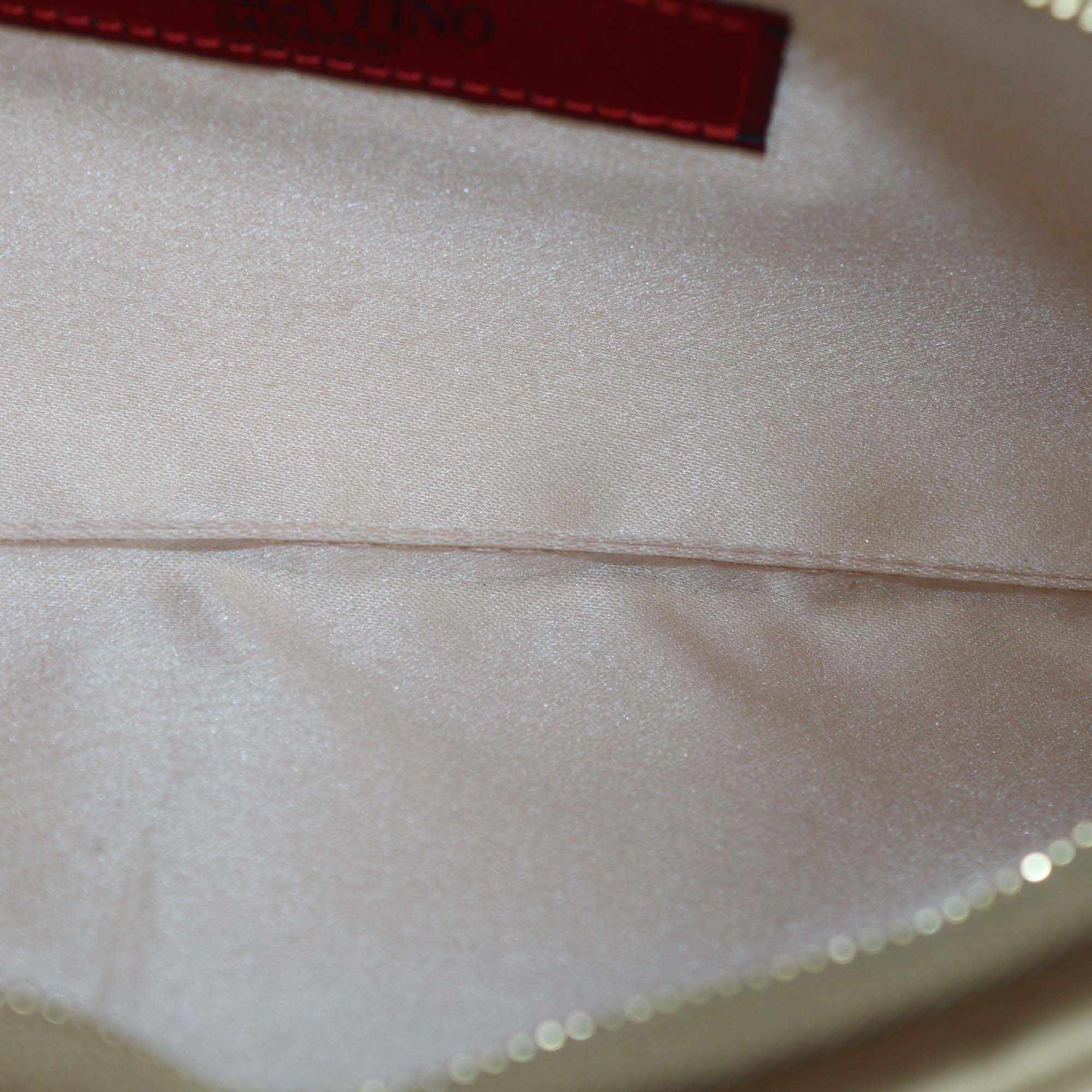 Valentino Metallic Beige Satin Pleated Bow Clutch