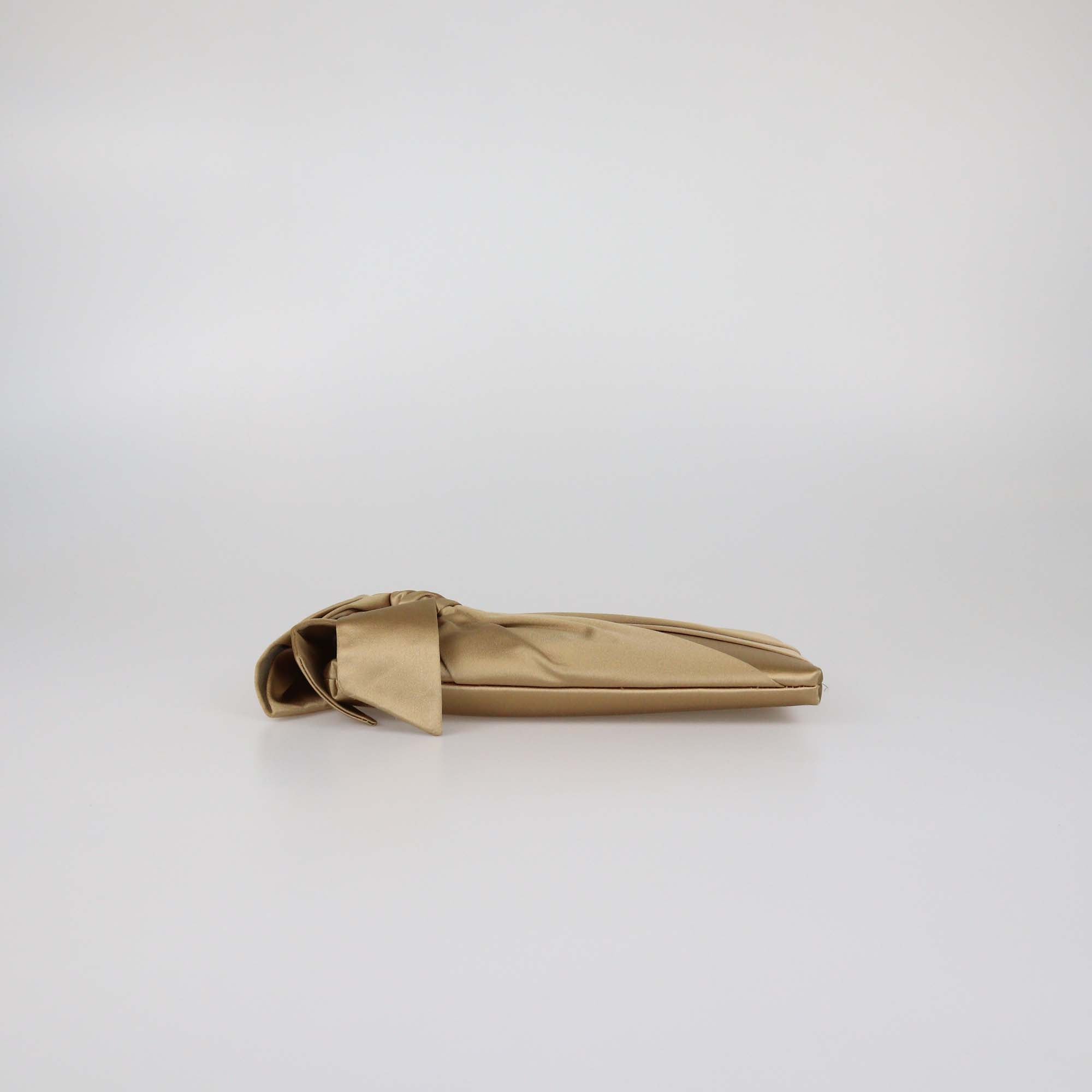 Valentino Metallic Beige Satin Pleated Bow Clutch