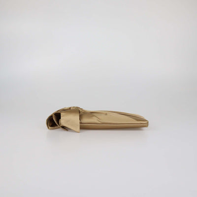 Valentino Metallic Beige Satin Pleated Bow Clutch