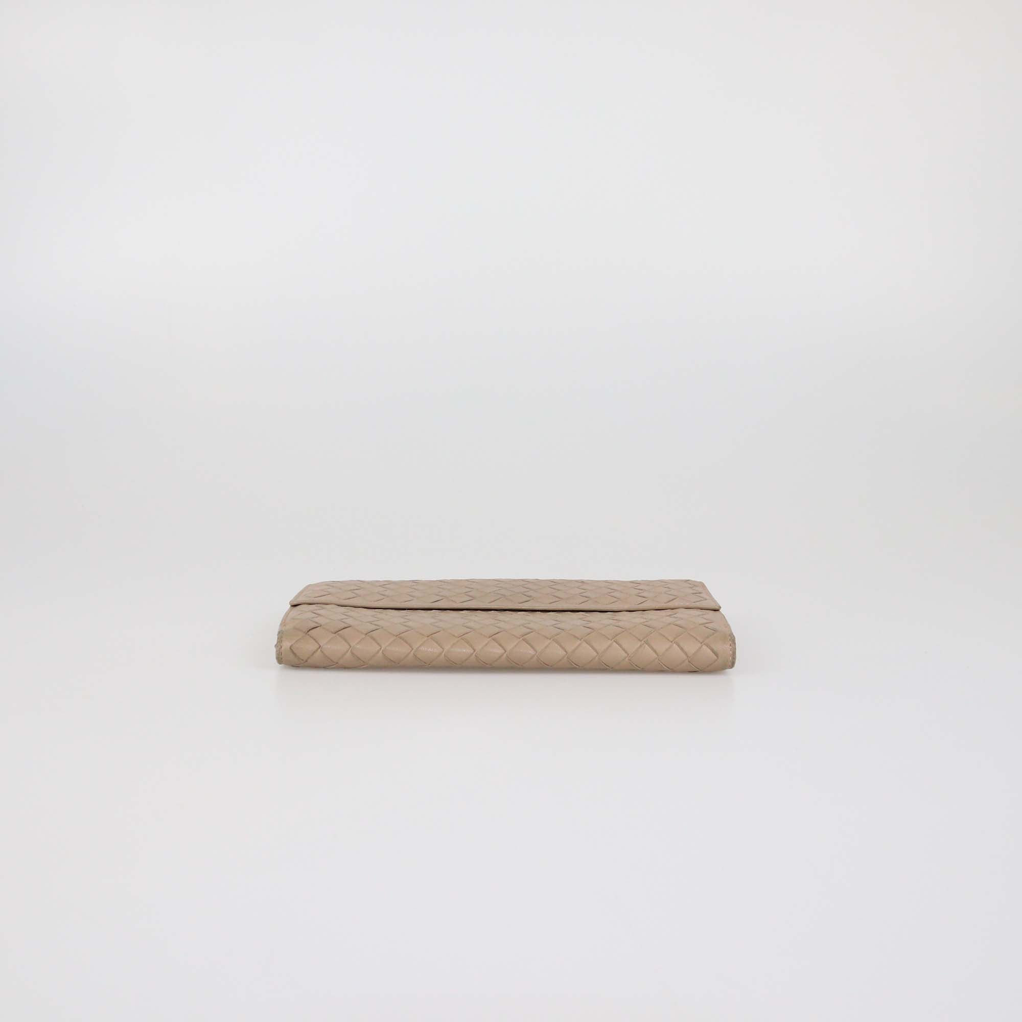 Bottega Veneta Beige Intrecciato Leather Long French Wallet
