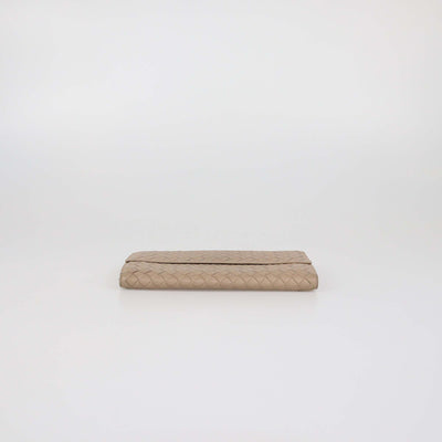 Bottega Veneta Beige Intrecciato Leather Long French Wallet