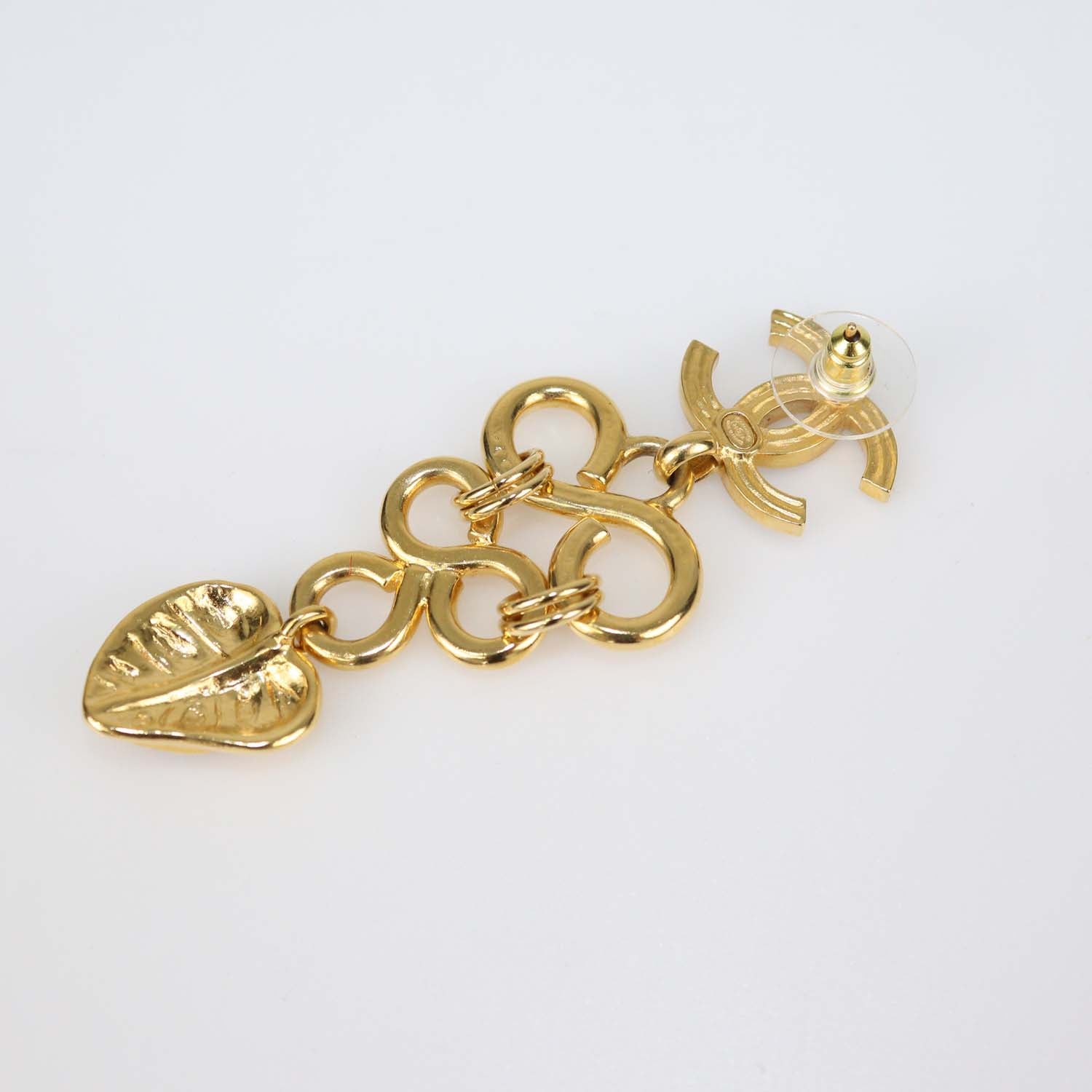 Chanel Gold Tone Metal Black Resin Hearts CC Logo Drop Earrings