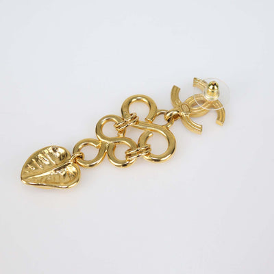 Chanel Gold Tone Metal Black Resin Hearts CC Logo Drop Earrings