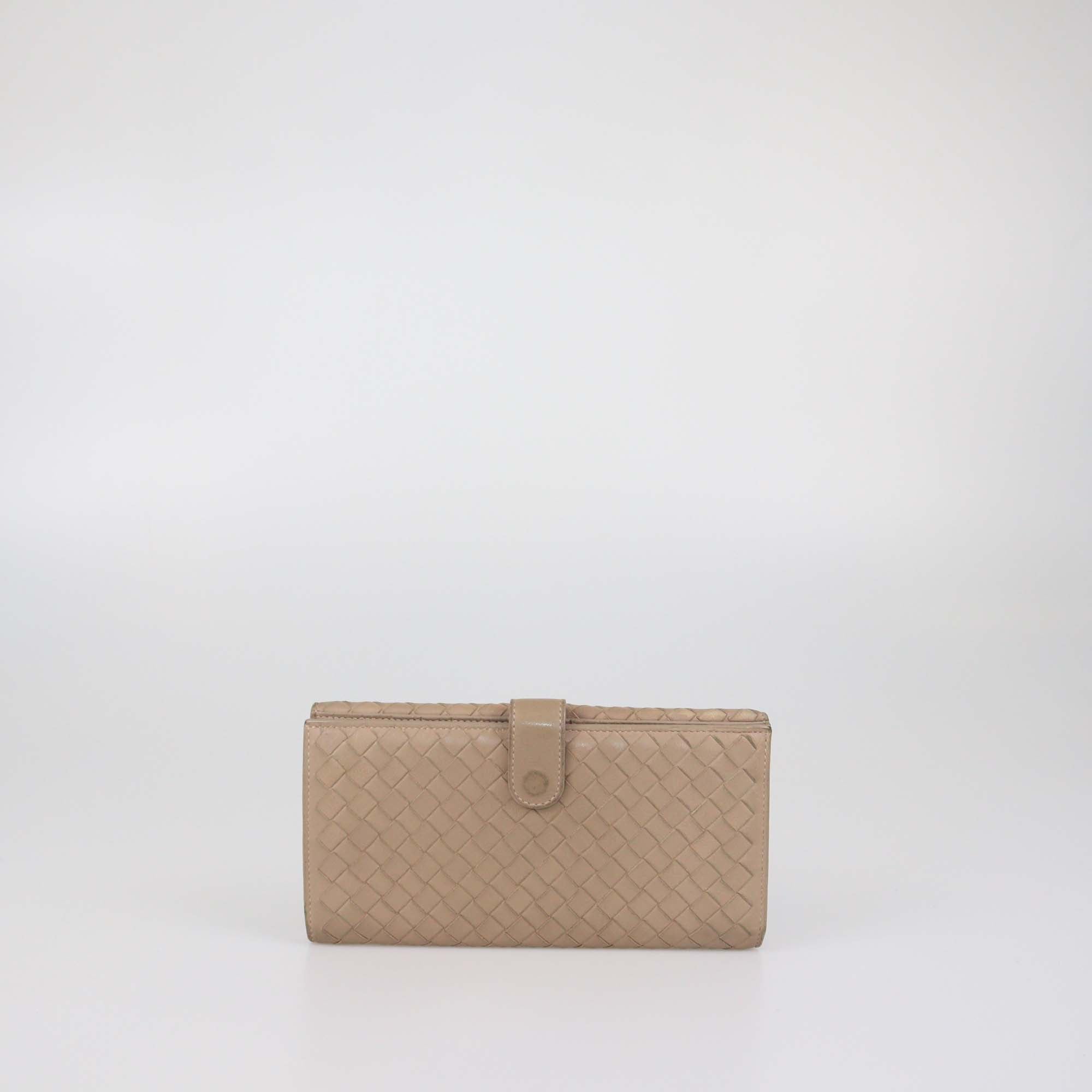Bottega Veneta Beige Intrecciato Leather Long French Wallet