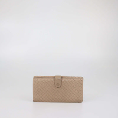 Bottega Veneta Beige Intrecciato Leather Long French Wallet