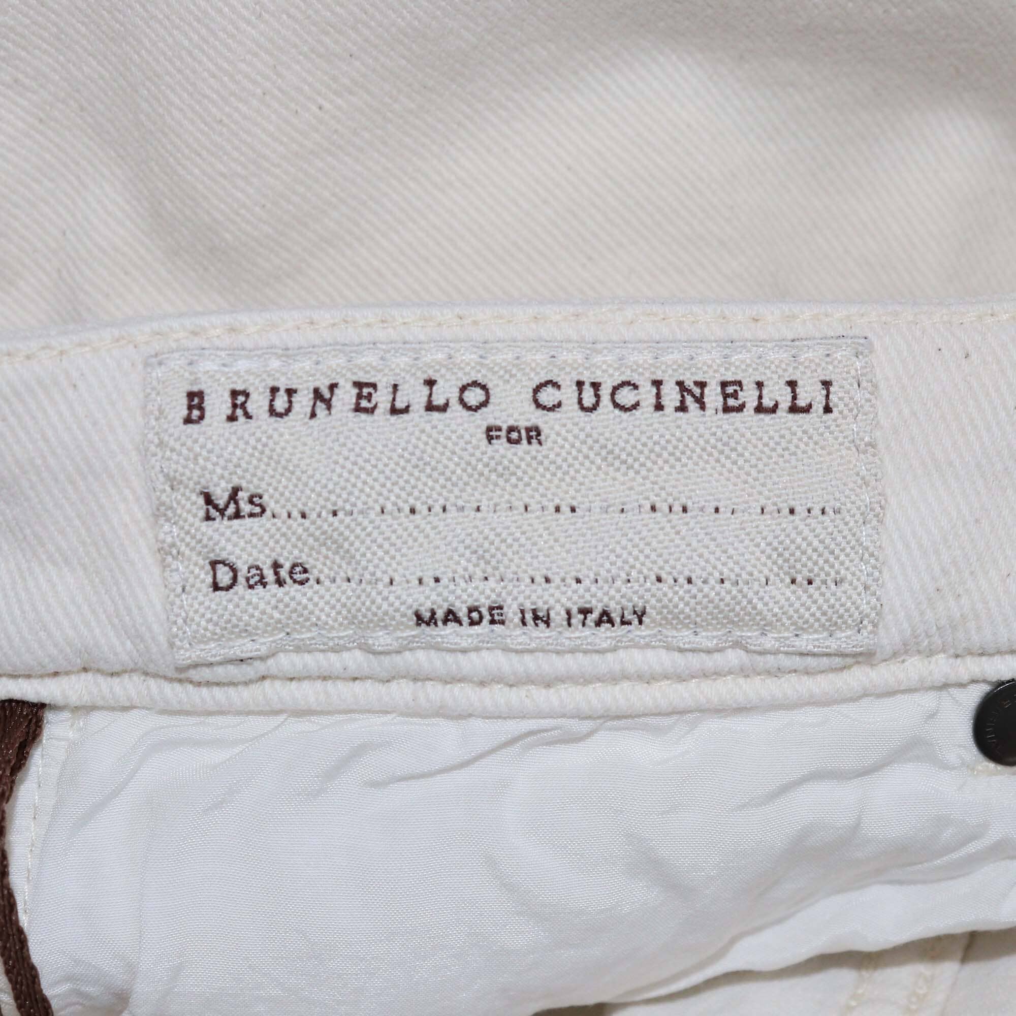 Brunello Cucinelli Cream Cropped Kick Flare Skinny Fit Capri Jeans Womens Brunello Cucinelli 