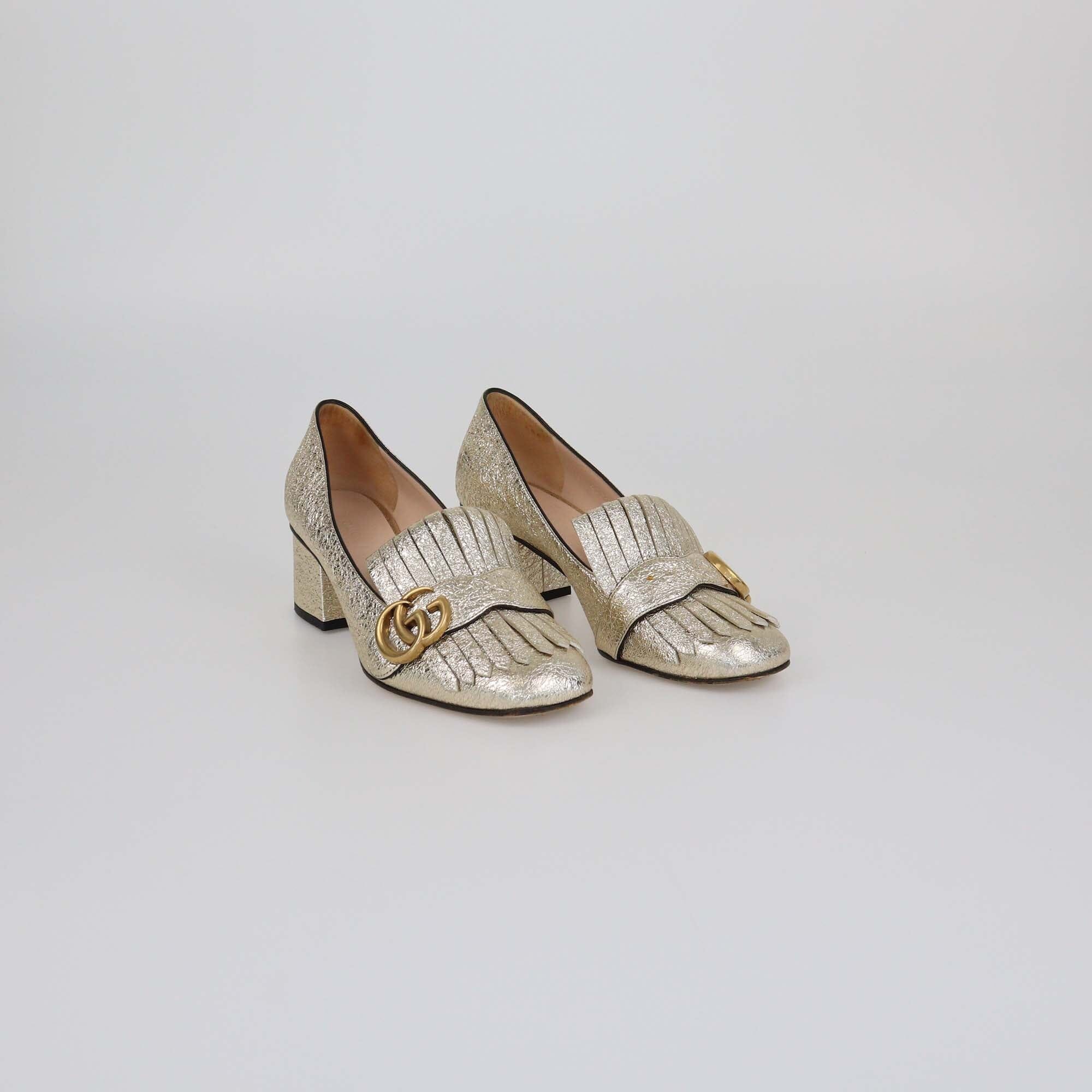 Gucci Gold GG Marmont Fringe Pumps Womens Gucci 