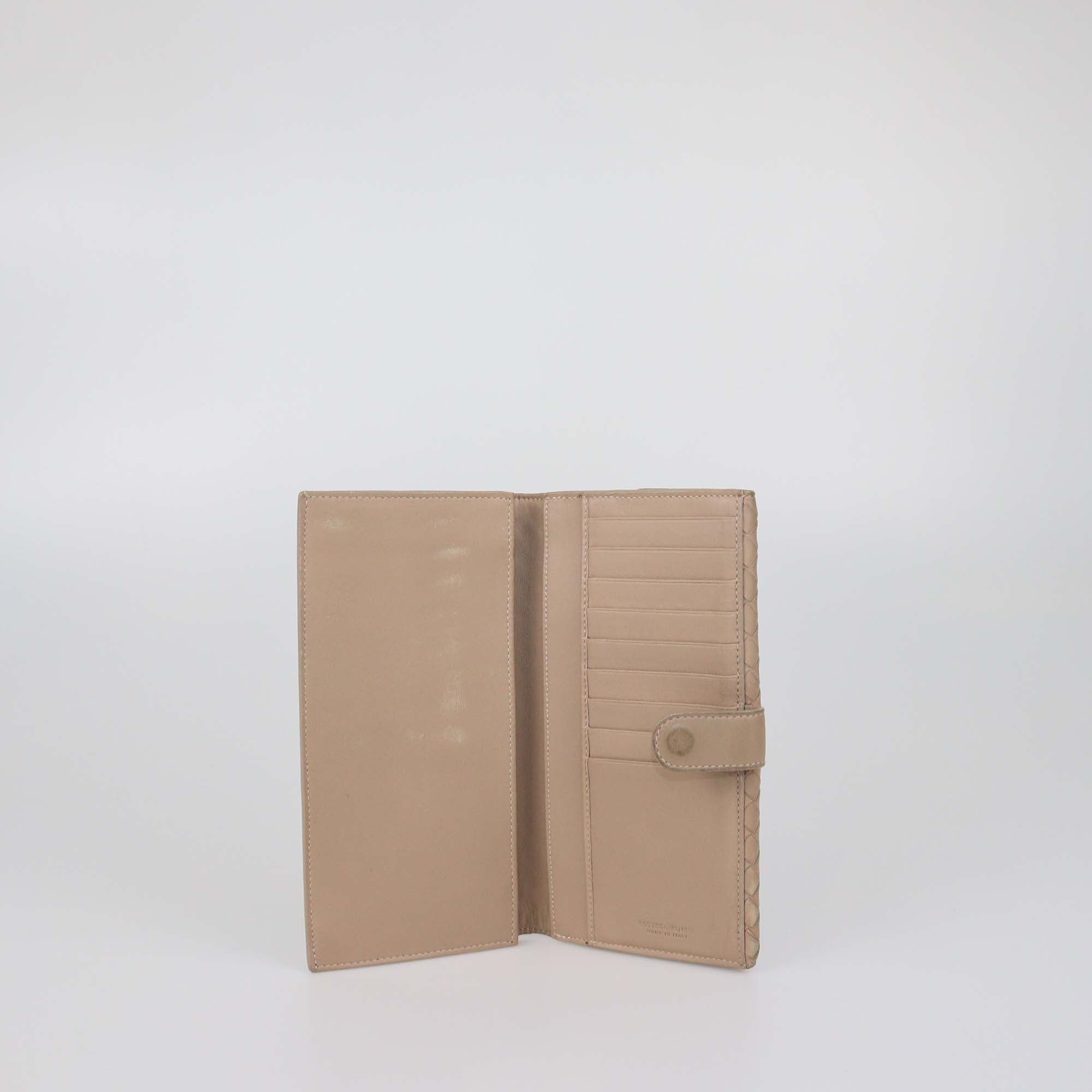 Bottega Veneta Beige Intrecciato Leather Long French Wallet