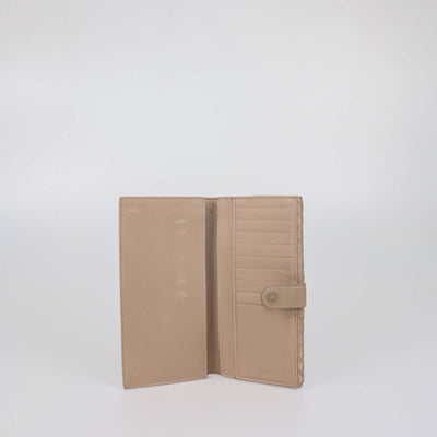 Bottega Veneta Beige Intrecciato Leather Long French Wallet