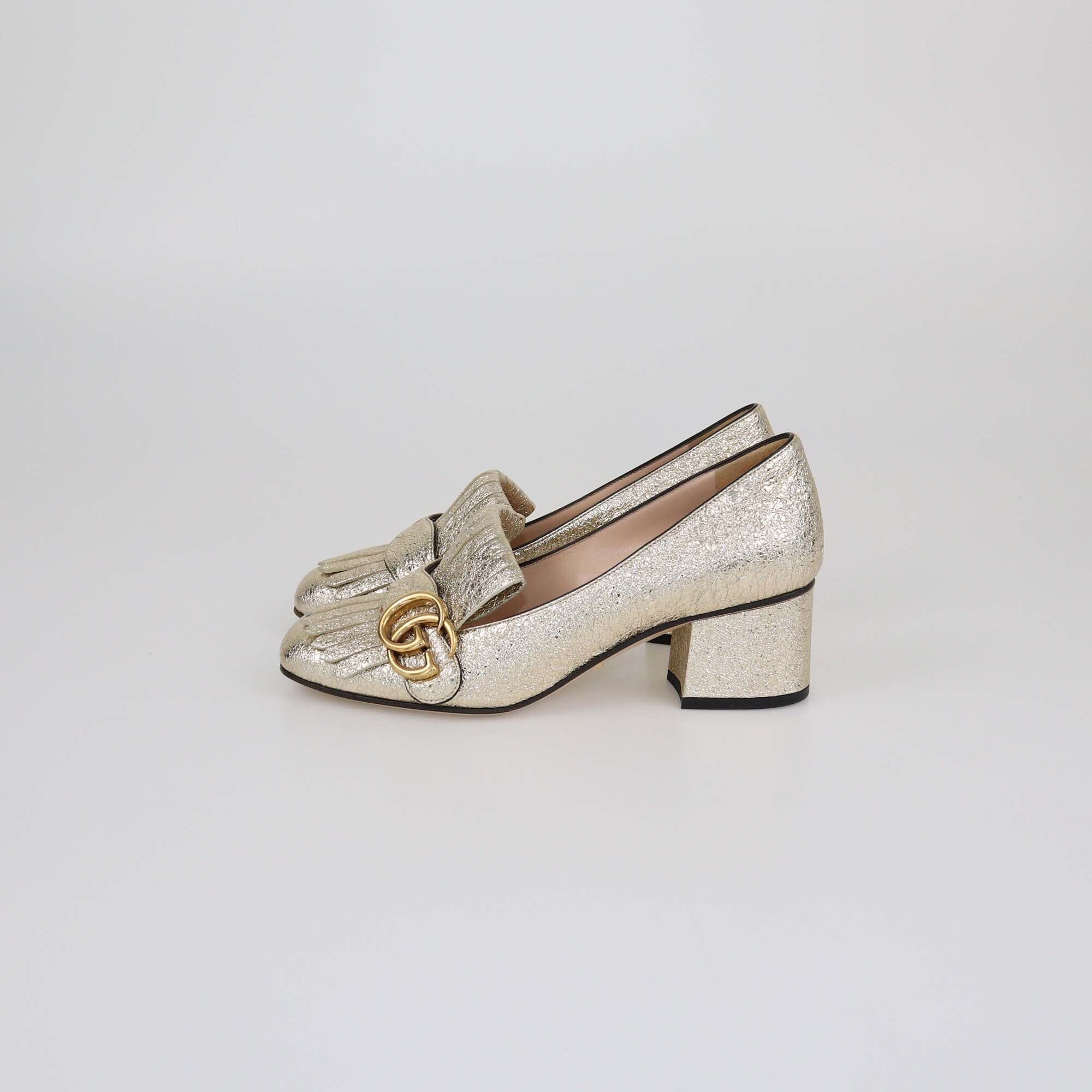 Gucci Gold GG Marmont Fringe Pumps Womens Gucci 