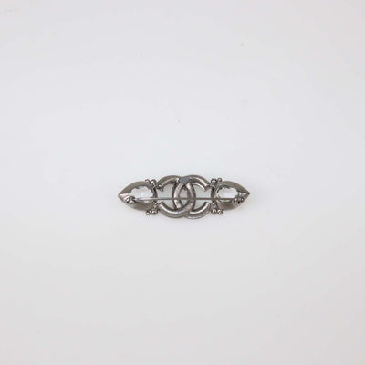 Chanel Silver Tone Metal Crystal CC Logo Pin Brooch