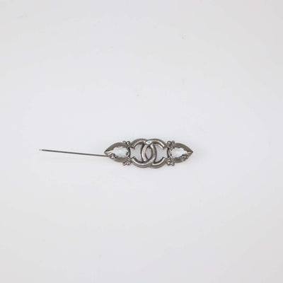 Chanel Silver Tone Metal Crystal CC Logo Pin Brooch