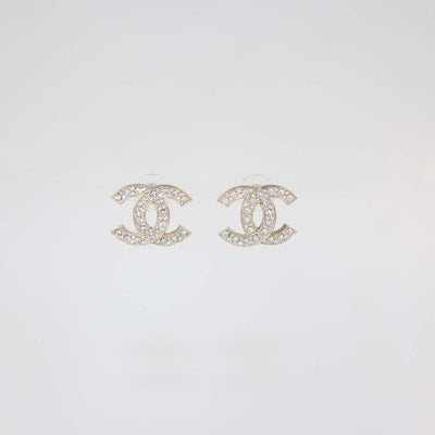 Chanel Gold Tone CC Crystals Stud Earrings