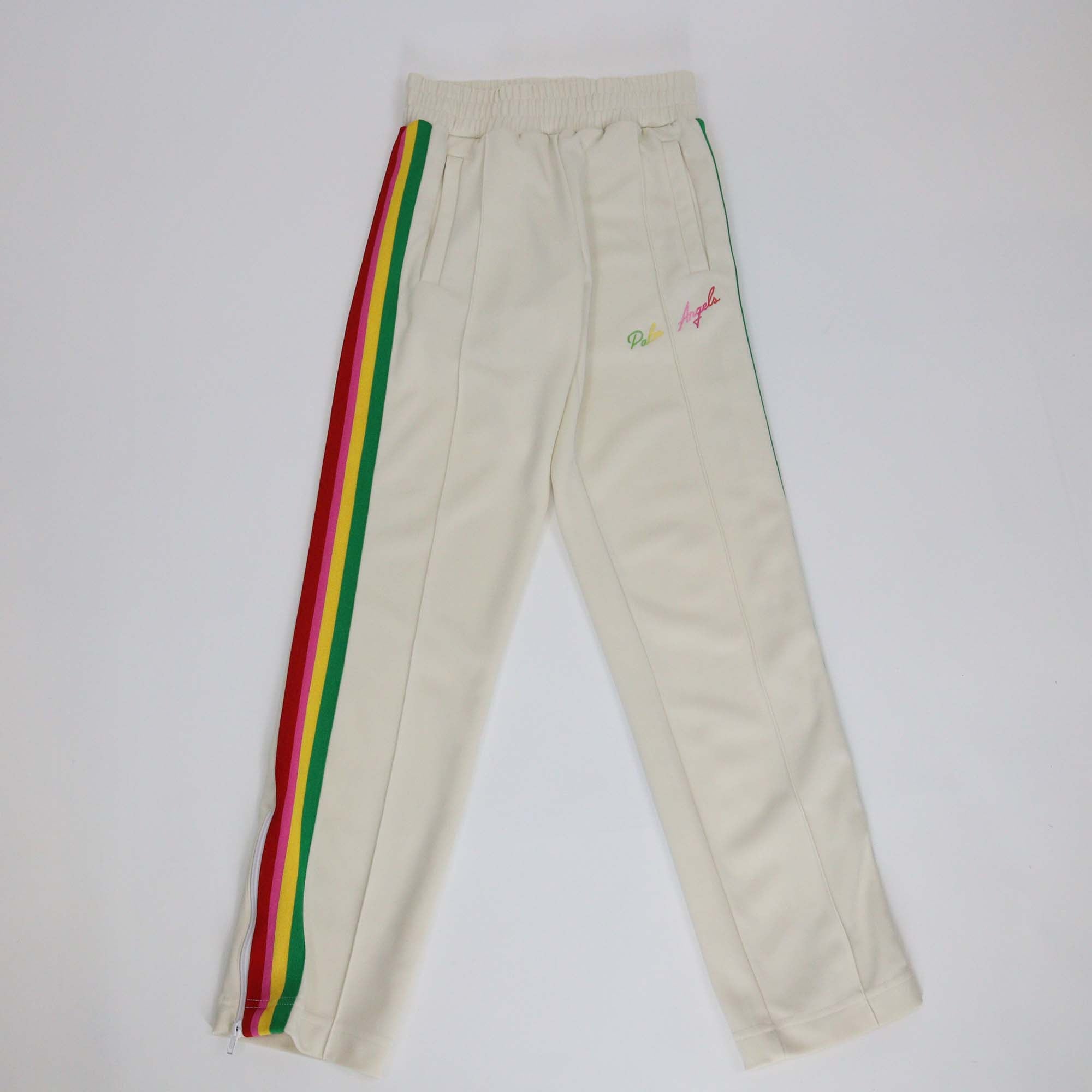 Palm Angels Cream Rainbow Side Stripe Detail Track Pants