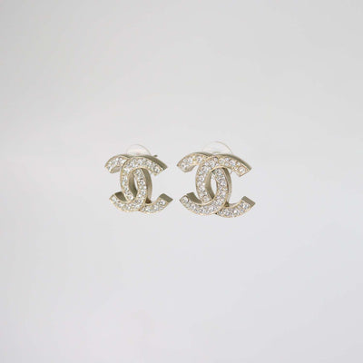 Chanel Gold Tone CC Crystals Stud Earrings