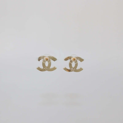Chanel Gold Tone CC Crystals Stud Earrings