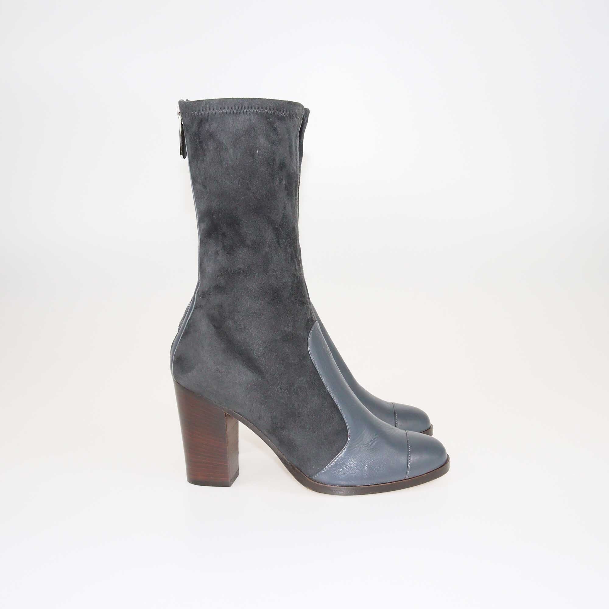 Chanel Dark Grey Heel Booties Shoes Chanel 