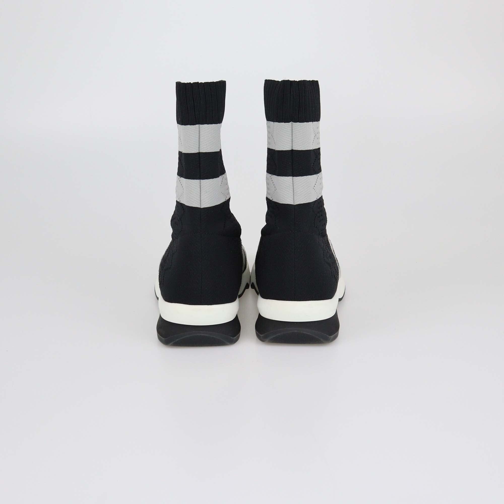 Fendi Gray/Black Stripes Knit Sock Sneaker Womens Fendi 