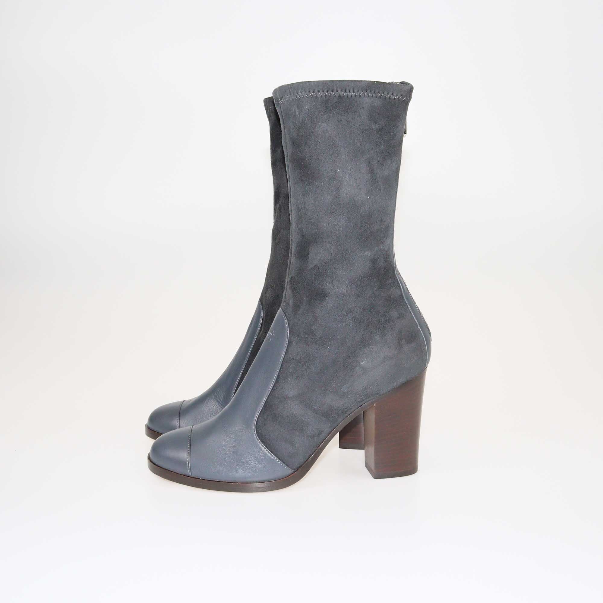 Chanel Dark Grey Heel Booties Shoes Chanel 