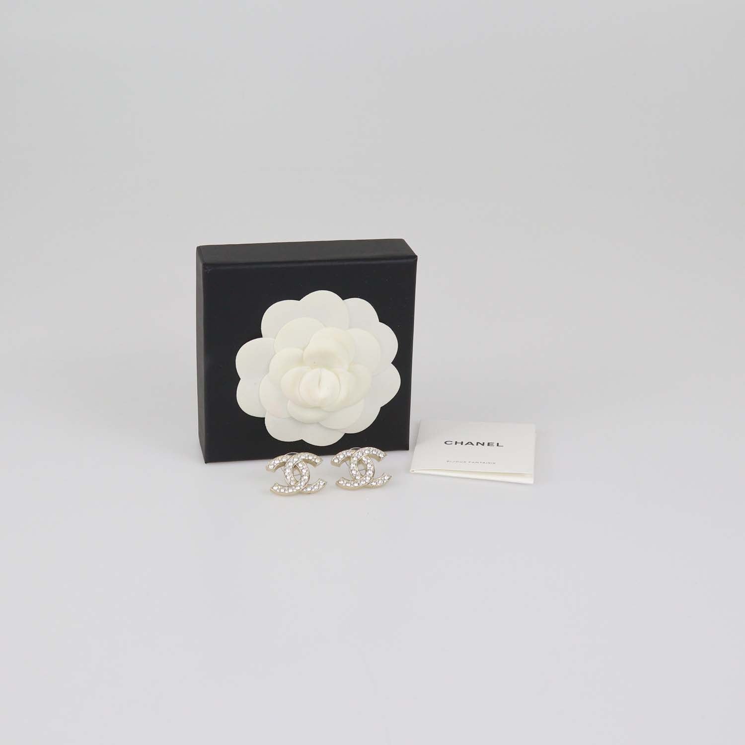 Chanel Gold Tone CC Crystals Stud Earrings