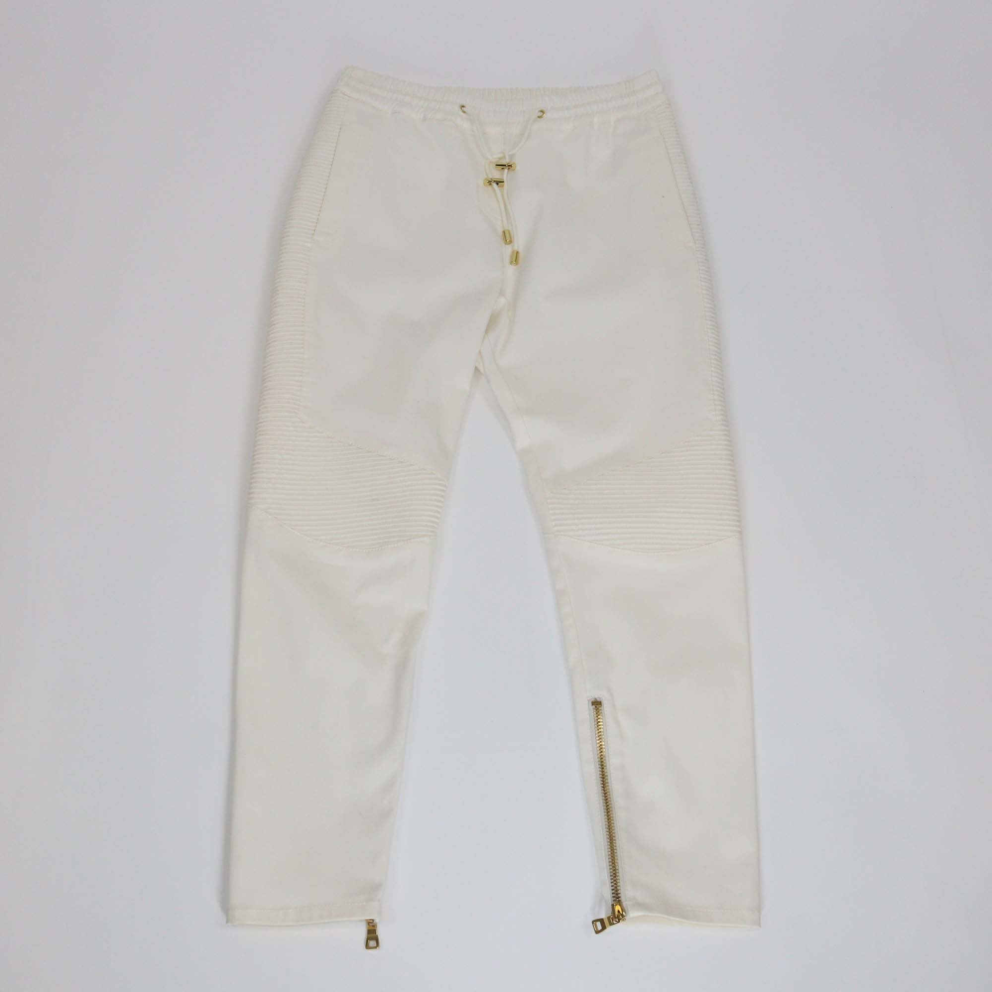 Balmain Cream Cotton Blend Knit Zip Detail Track Pants