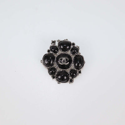 Chanel Black Metallic Gripoix And Crystal Pin Brooch