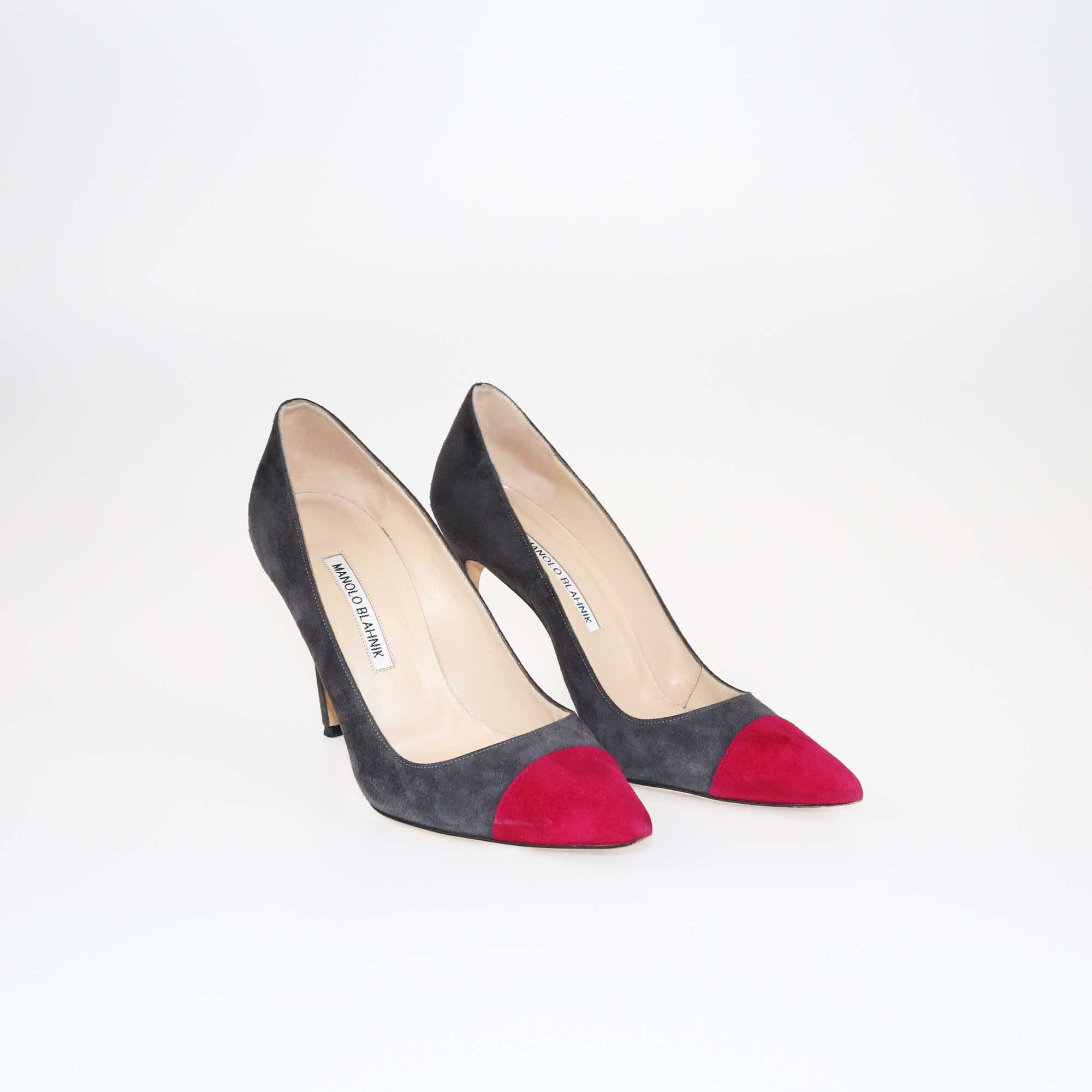 Manolo Blahnik Dark Grey/Magenta Bipunta Pointed Toe Pumps Shoes Manolo Blahnik 