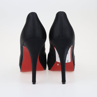 Black Crystal Embellished Peep Toe Platform Pumps Shoes Christian Louboutin 