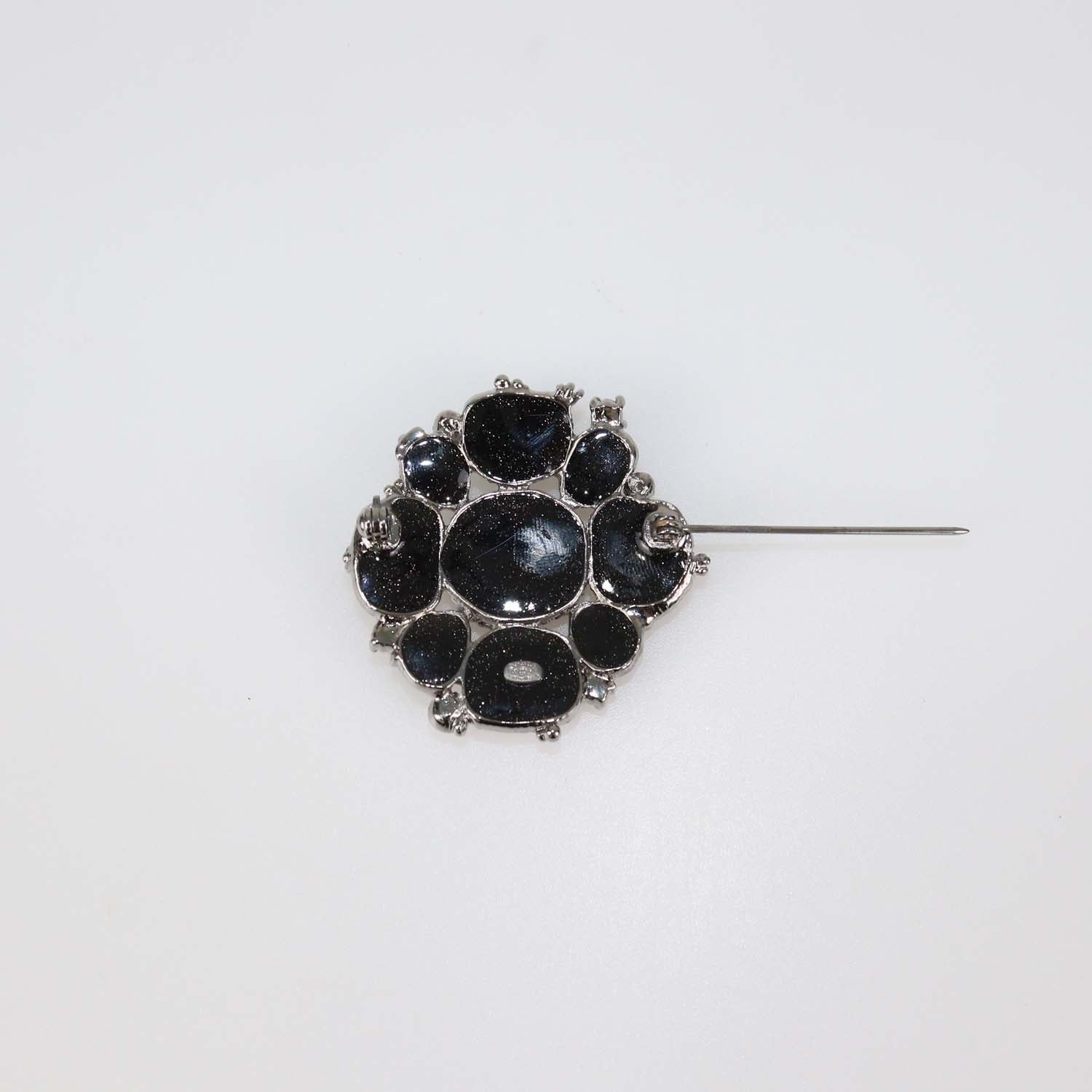 Chanel Black Metallic Gripoix And Crystal Pin Brooch