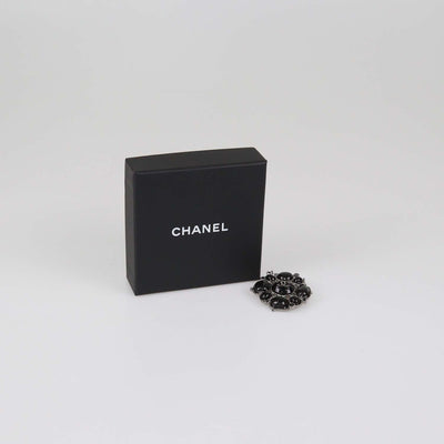 Chanel Black Metallic Gripoix And Crystal Pin Brooch