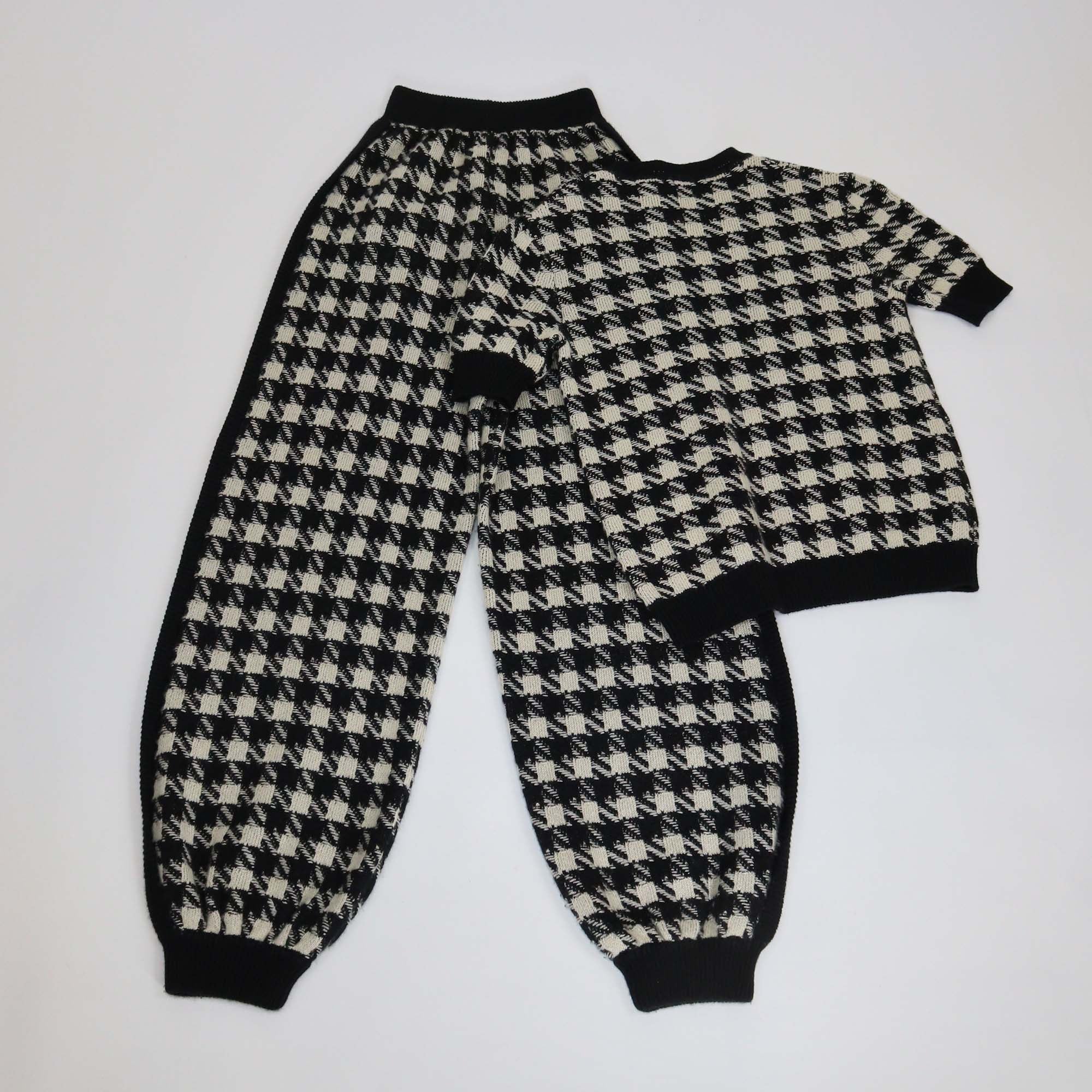Gucci Black/White Cashmere Blend Knit Houndstooth Top & Lounge Pants