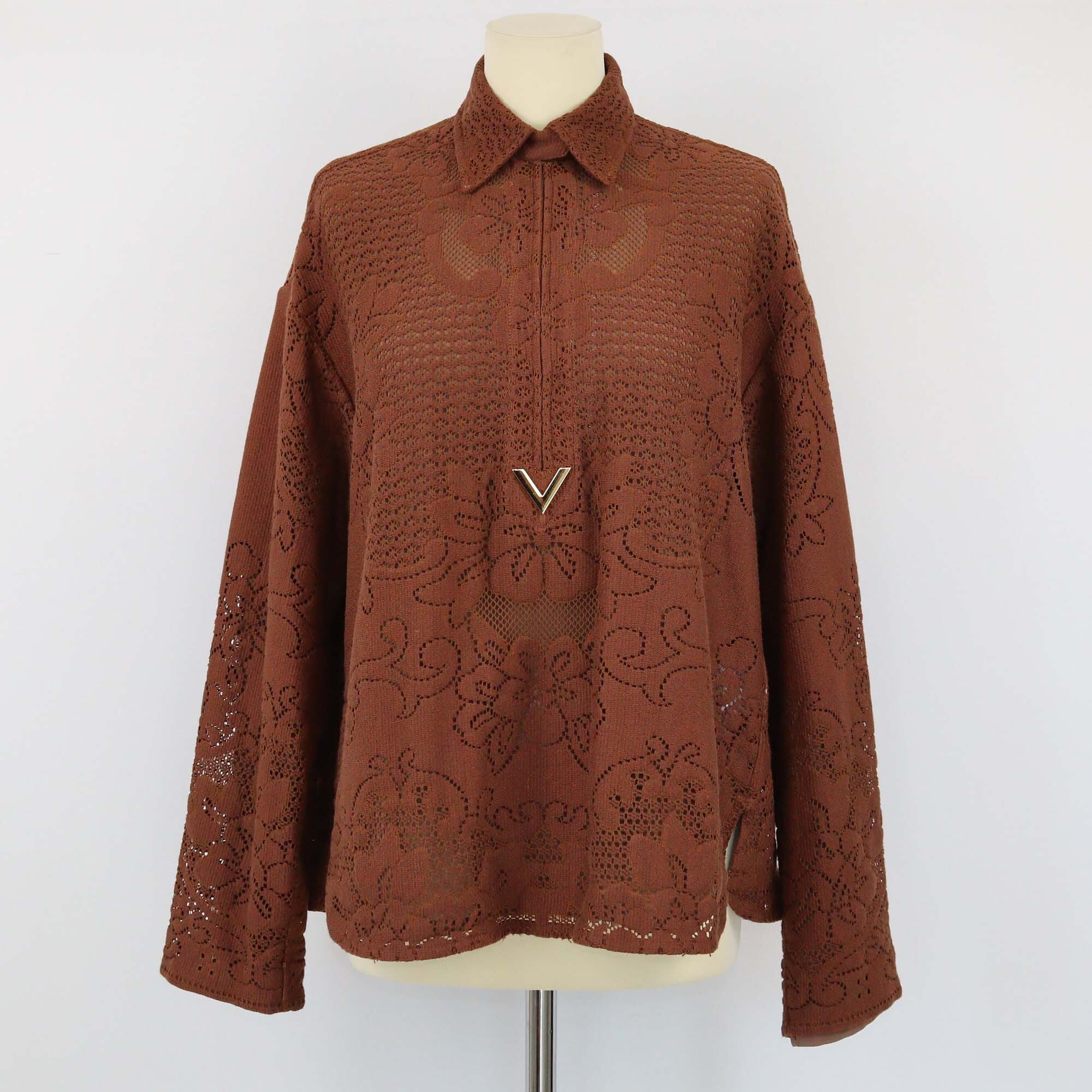 Valentino Brown Lace Cut Out Long Sleeved Blouse Womens Valentino 