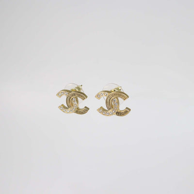 Chanel Gold Tone CC Crystals Stud Earrings