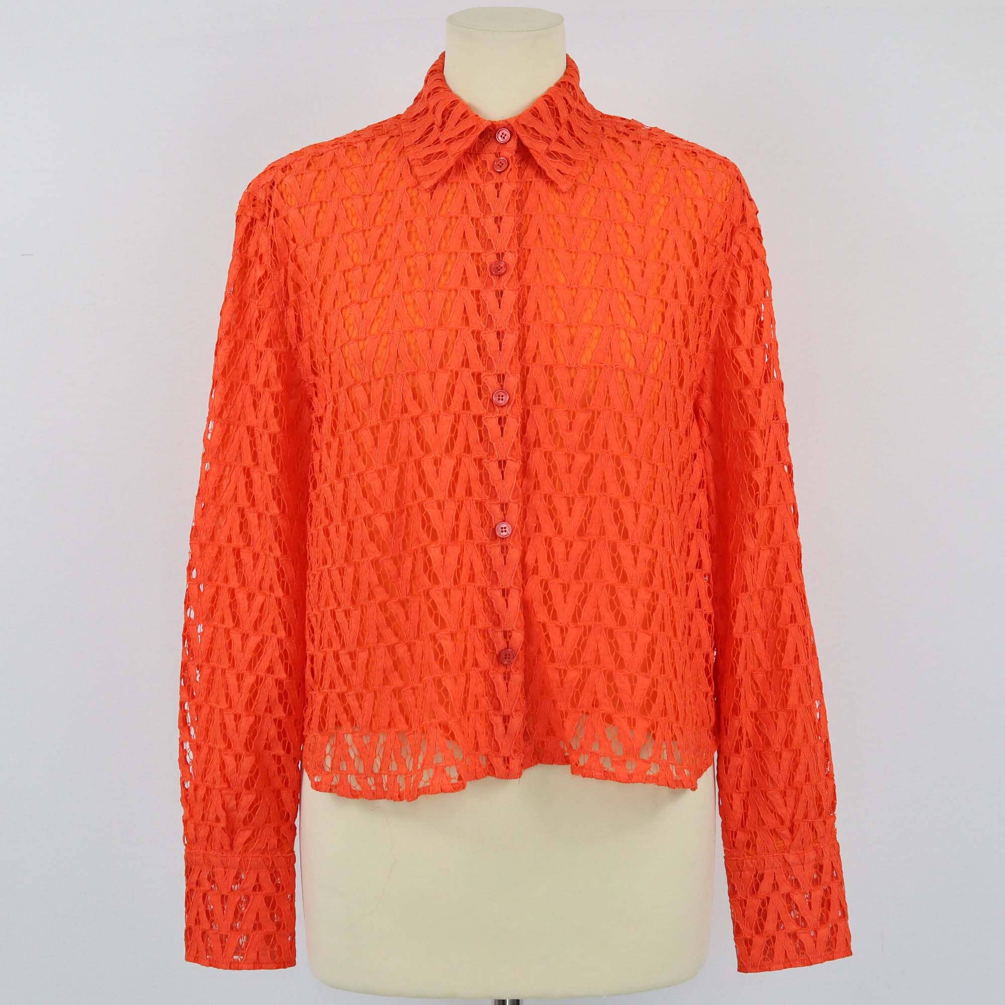 Valentino Orange Lace Pattern Long Sleeve Blouse Womens Valentino 