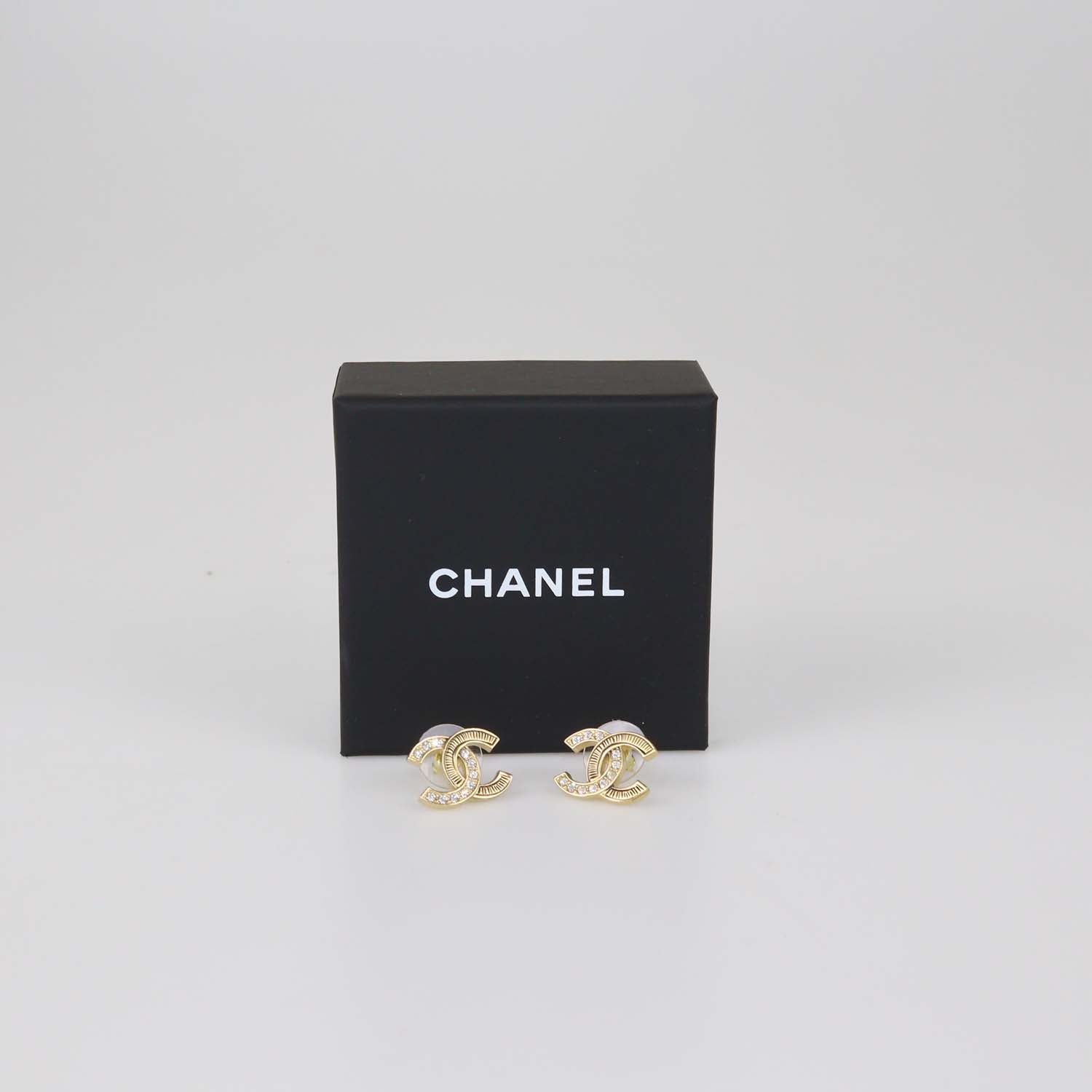 Chanel Gold Tone CC Crystals Stud Earrings