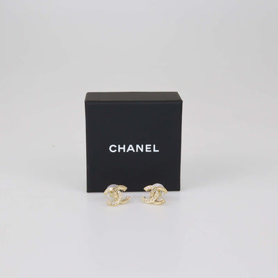 Chanel Gold Tone CC Crystals Stud Earrings